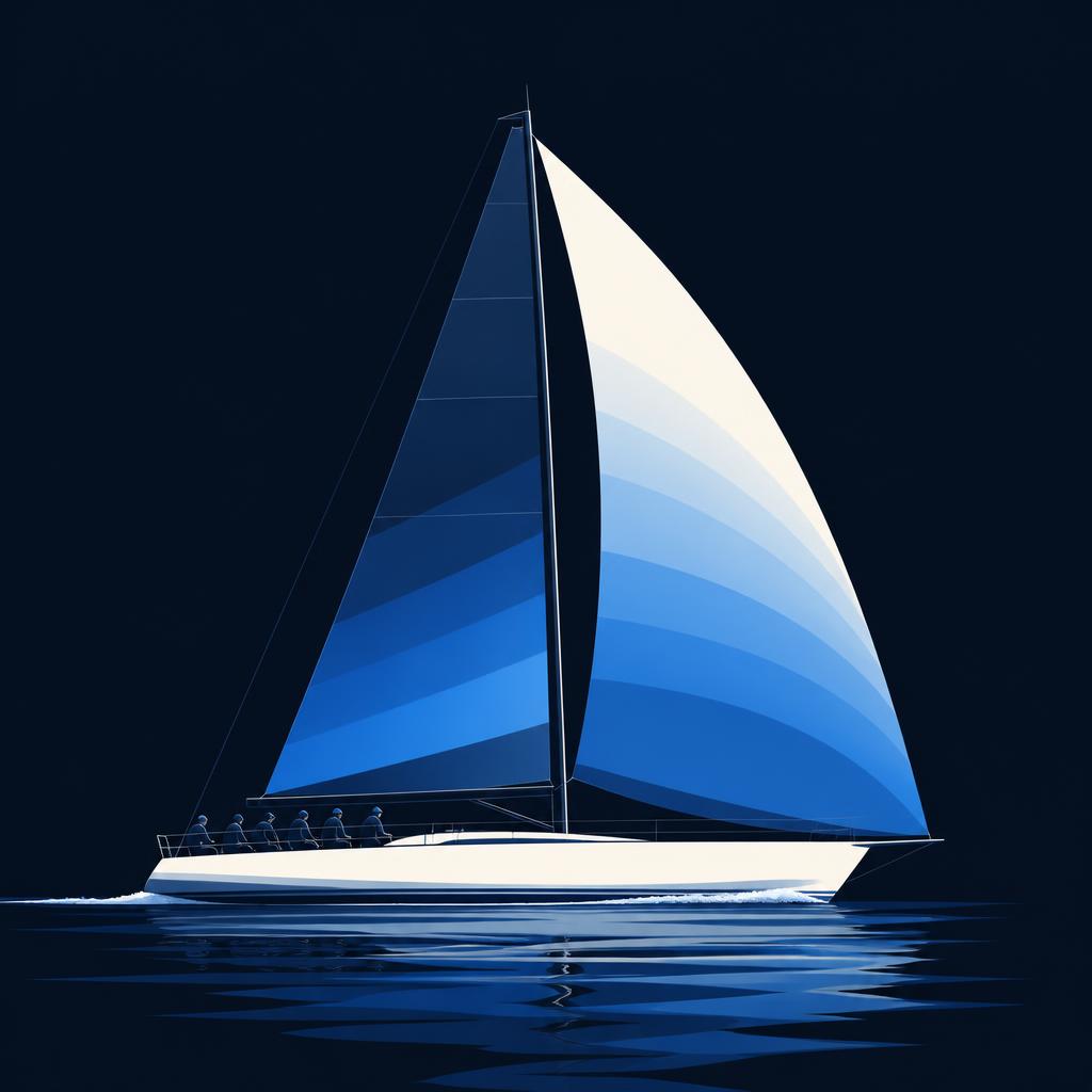 Regatta sailboat gliding across open water